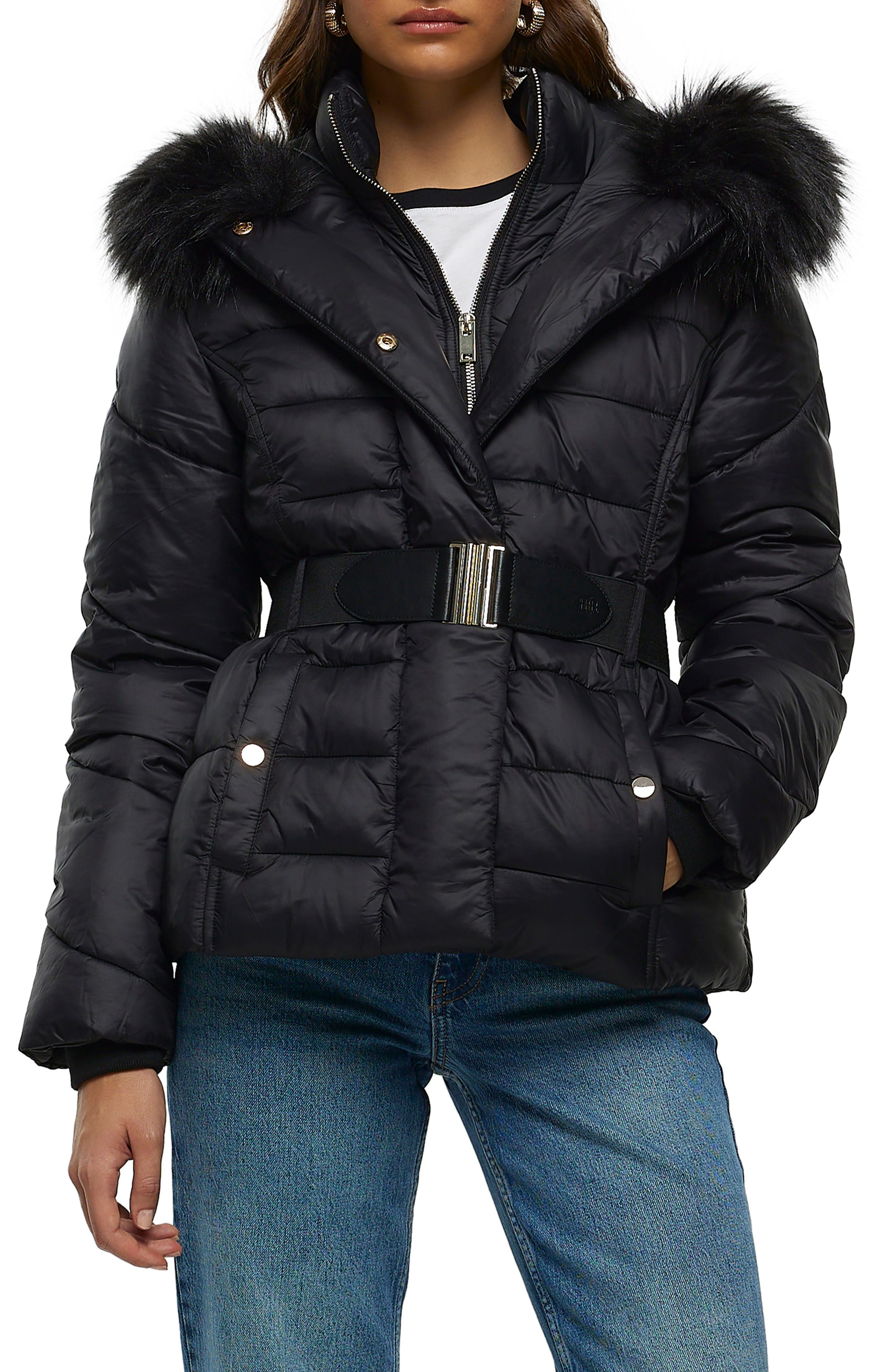 womens puffer coat with real fur hood