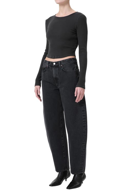 Shop Agolde Nova Long Sleeve Crop Rib T-shirt In Marker