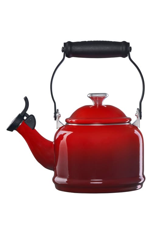 Le Creuset 1.25 Quart Enamel On Steel Demi Tea Kettle In Cerise/silver