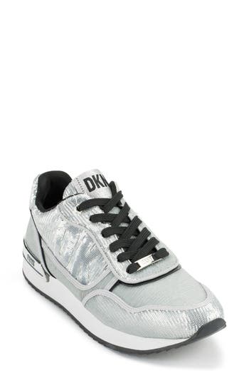 Shop Dkny Mabyn Sequin Sneaker In Silver/black