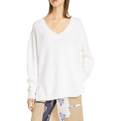Monse Two-Tone High/low Merino Wool Sweater, Ivory