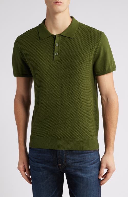 Schott NYC Basket Weave Cotton Knit Polo in Olive 