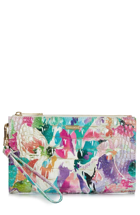 Brahmin Daisy Croc Embossed Leather Wristlet In Day Lily