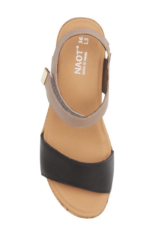 Shop Naot Summer Platform Wedge Sandal In Soft Black/soft Stone Leather