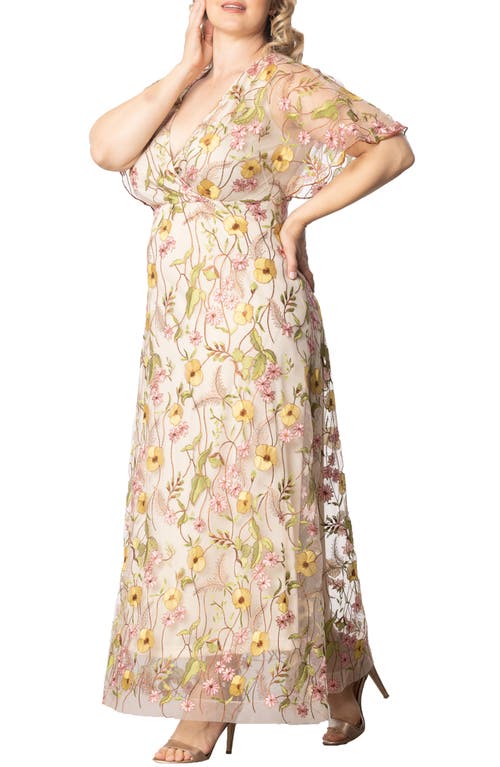 Shop Kiyonna Embroidered Elegance Floral Gown In Sunkissed Garden