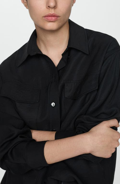 Shop Mango Two-pocket Button-up Shirt In Black