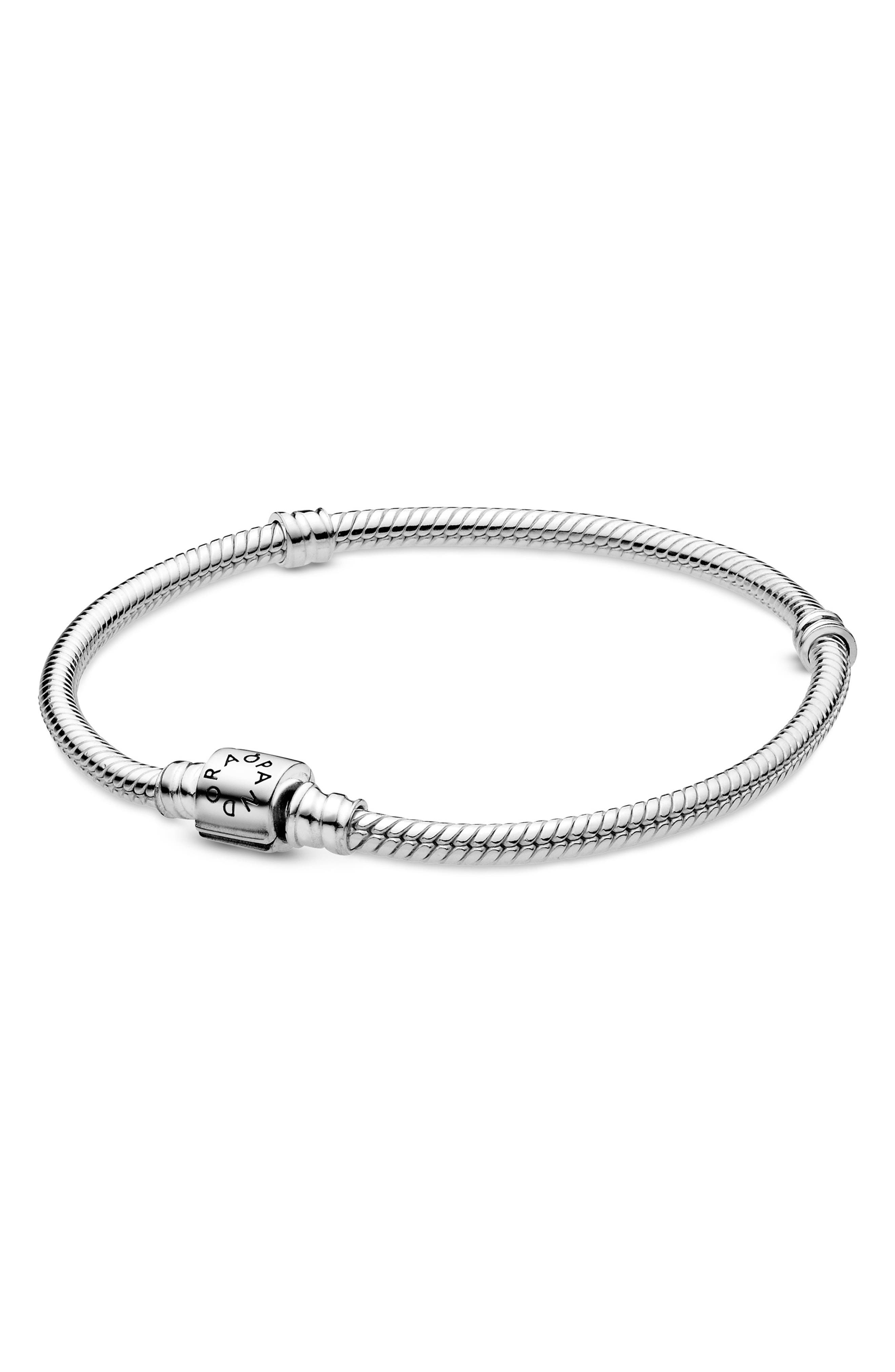 PANDORA Moments Barrel Clasp Snake Chain Bracelet, Size 7.9 in Silver at Nordstrom