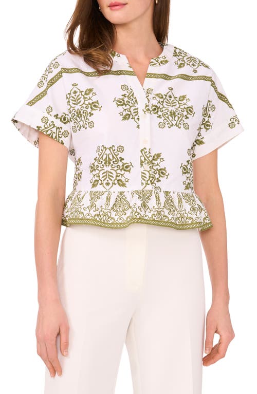 halogen(r) Embroidered Peplum Top in White/Olive Branch