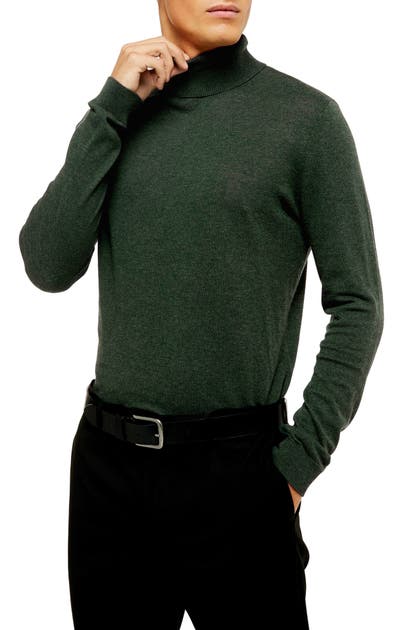 Topman Cotton Turtleneck Sweater In Green Marl