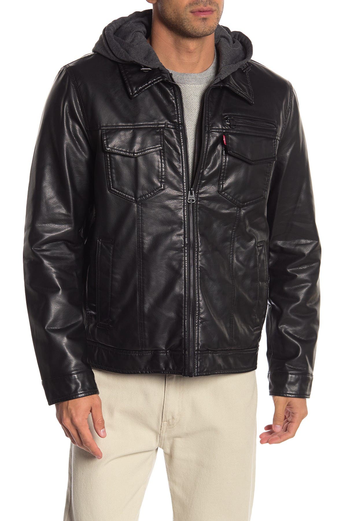 levi's faux leather hooded jacket