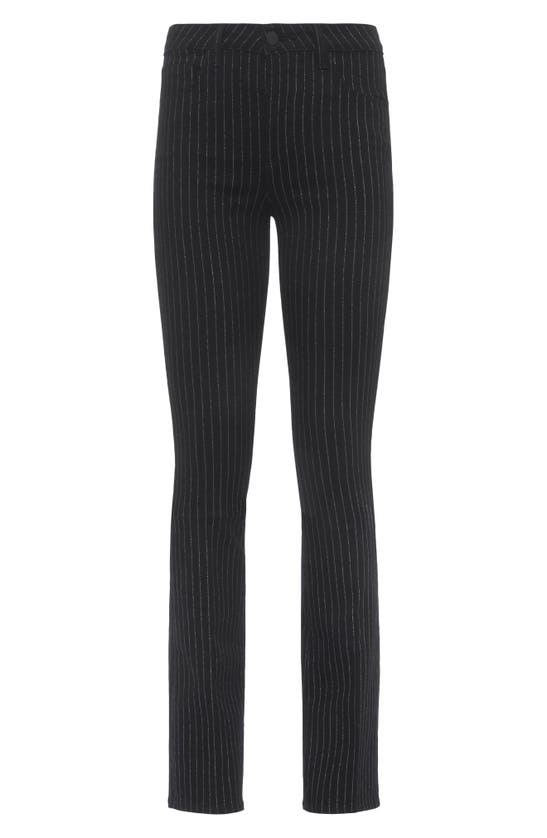 Shop L Agence Selma Metallic Pinstripe Cotton Blend Pants In Black/ Silver Glitter Stripe