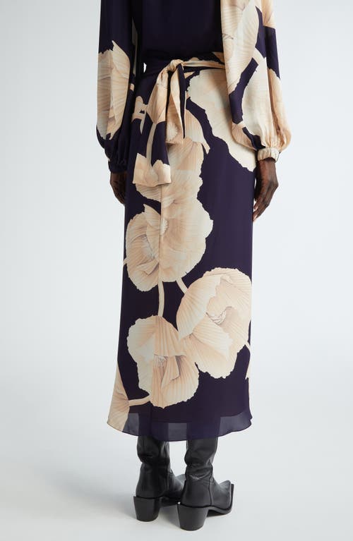 Shop Johanna Ortiz Naturalism Silk Wrap Skirt In Opium Florals/navy/ecru