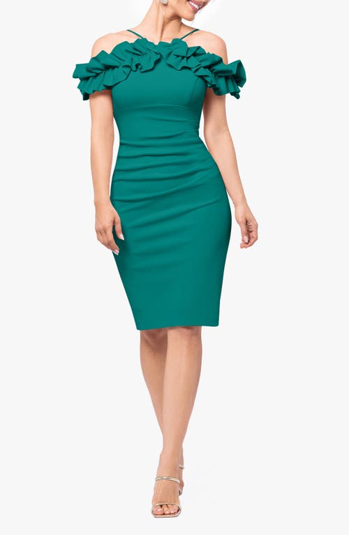 Xscape Evenings Ruffle Off the Shoulder Scuba Crepe Sheath Dress at Nordstrom,