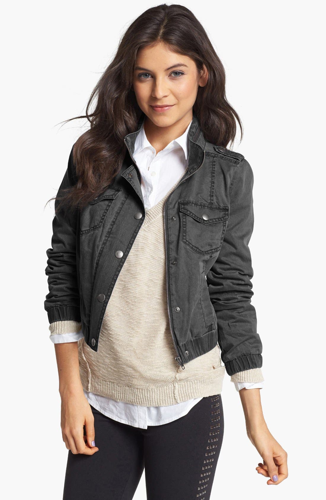 Rubbish® Shrunken Military Bomber Jacket (Juniors) Nordstrom