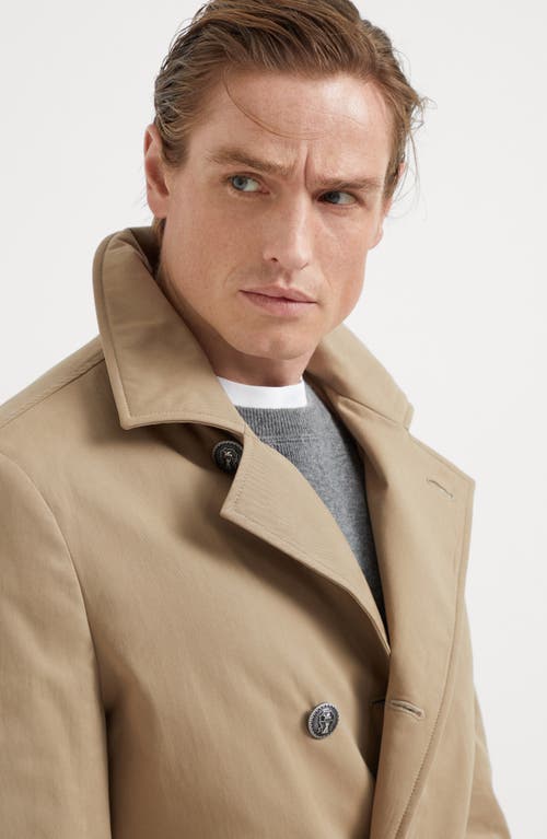 Shop Brunello Cucinelli Techno Cotton Gabardine Pea Coat With Thermore® Padding And Metal Buttons In Light Brown