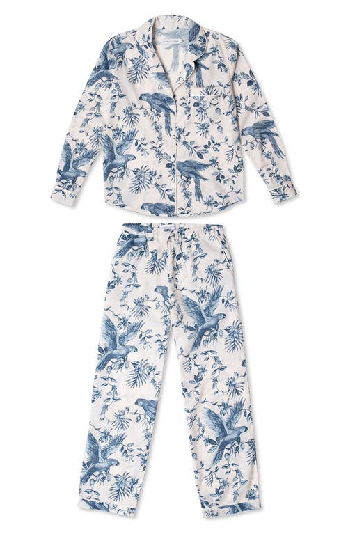 Shop Desmond & Dempsey Long Sleeve Cotton Pajamas In Parrot Cream/blue