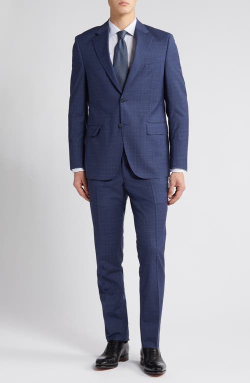 Tailored Fit Plaid Wool Suit in Blue
