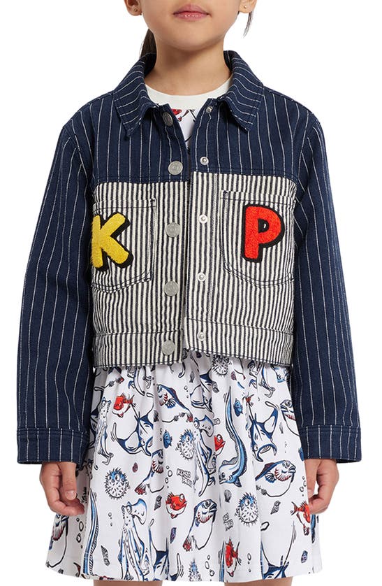 Shop Kenzo Kids' Sailor Stripe Denim Jacket In Navy