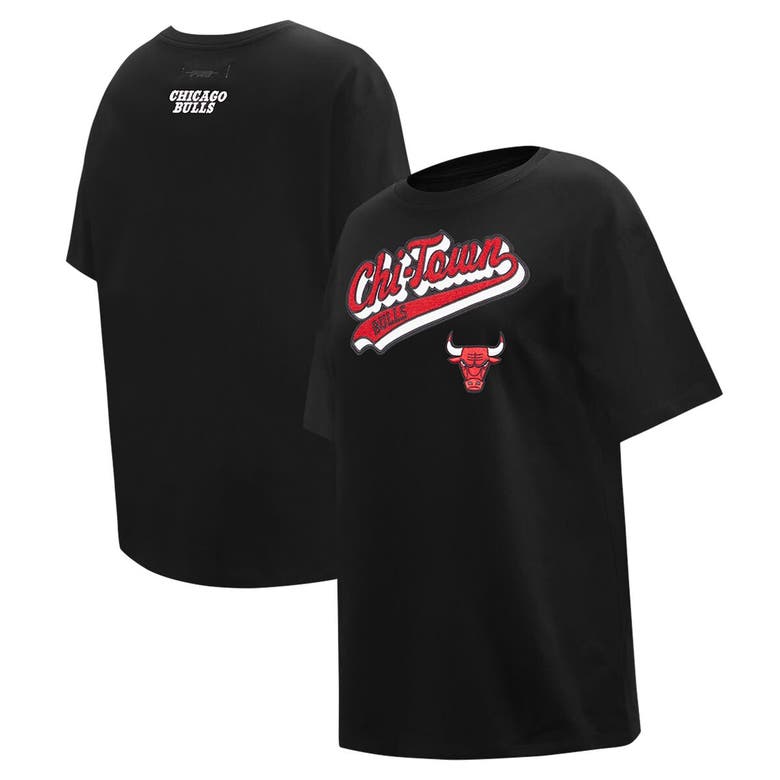 Pro Standard Black Chicago Bulls Script Boyfriend T-shirt In Black