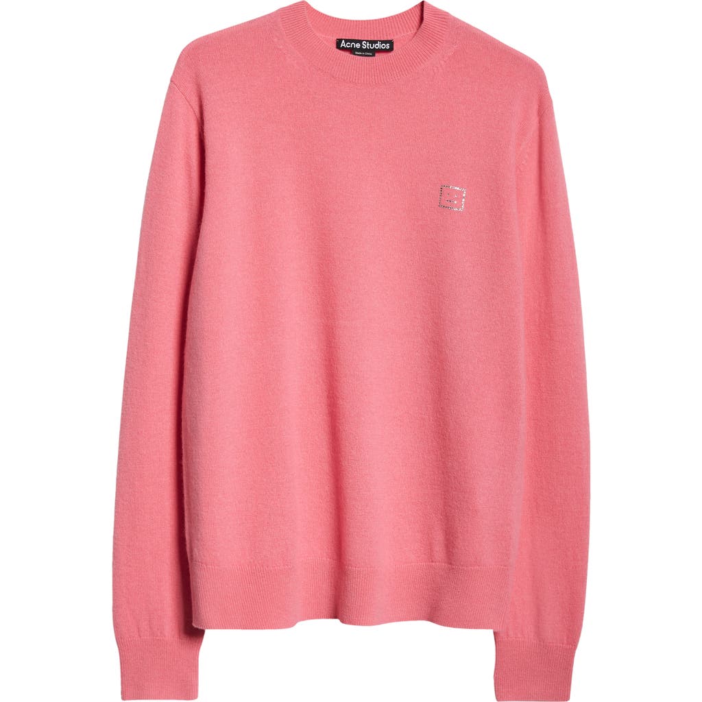Acne Studios Kalon Crystal Face Patch Wool Jumper In Tango Pink
