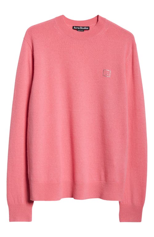 Shop Acne Studios Kalon Crystal Face Patch Wool Sweater In Tango Pink