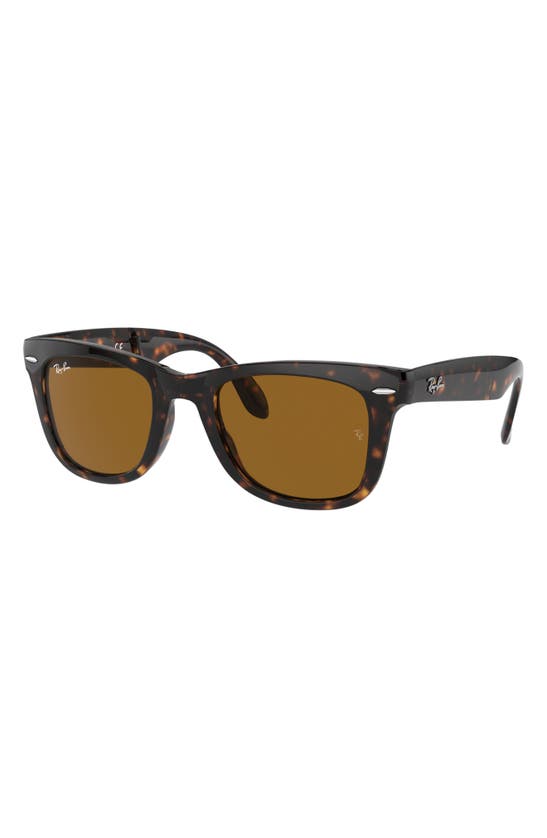 Shop Ray Ban Ray-ban Wayfarer 54mm Folding Sunglasses In Light Havana