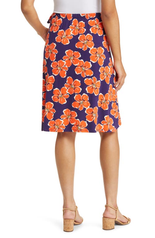 Shop Loveappella Floral Jersey Faux Wrap Skirt In Navy/coral