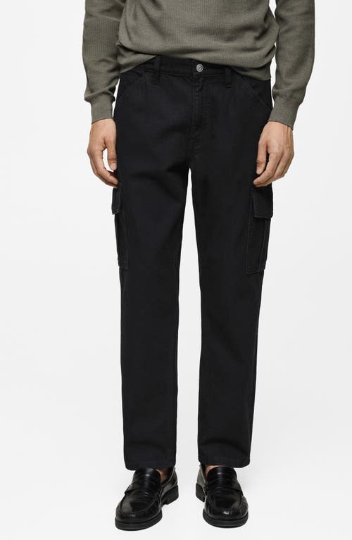 Mango Regular Fit Cargo Jeans In Black Denim