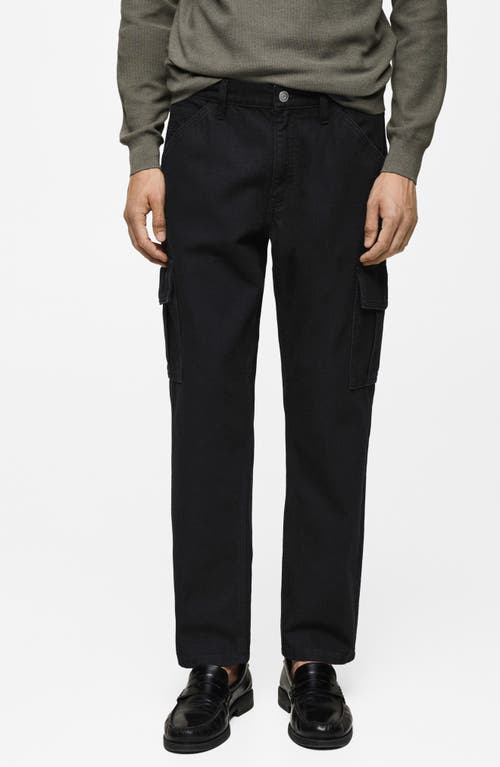 Shop Mango Regular Fit Cargo Jeans In Black Denim