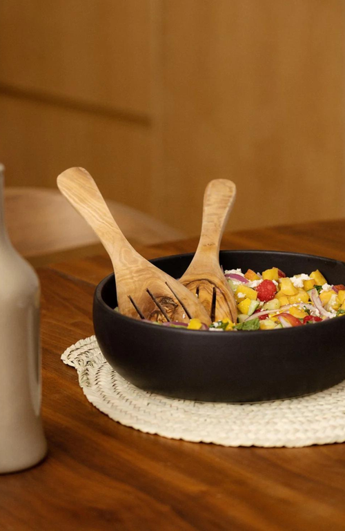 Gharyan Stoneware Shallow Stoneware Serving Bowl In Black