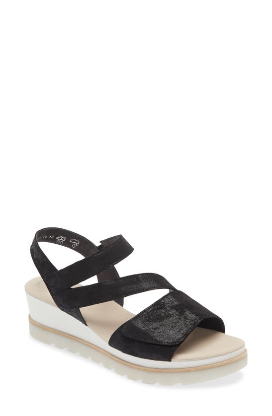 Gabor Asymmetric Wedge Strappy Sandal In Black