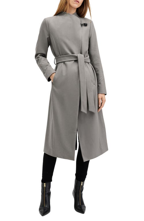 Shop Allsaints Riley Wool Blend Belted Coat In Ultimate Grey