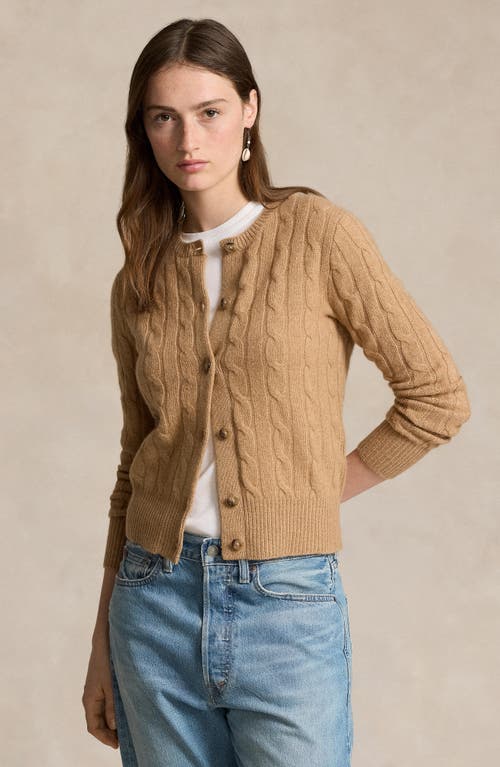 Shop Polo Ralph Lauren Cable Cashmere Cardigan In Collection Camel Melange