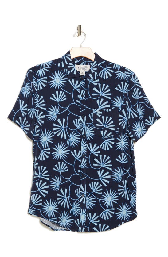 Original Penguin Floral Short Sleeve Button-down Shirt In Dark Sapphire