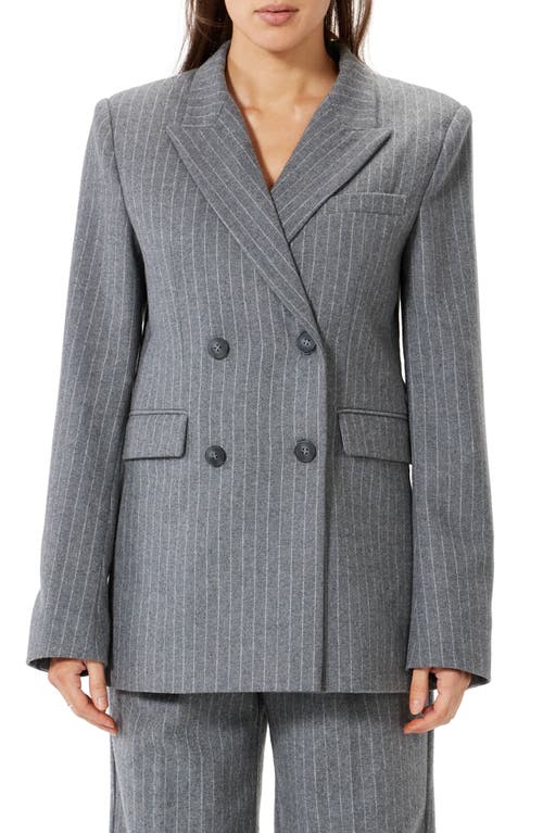 Roen Pinstripe Double Breasted Wool Blend Blazer in H Grey Str