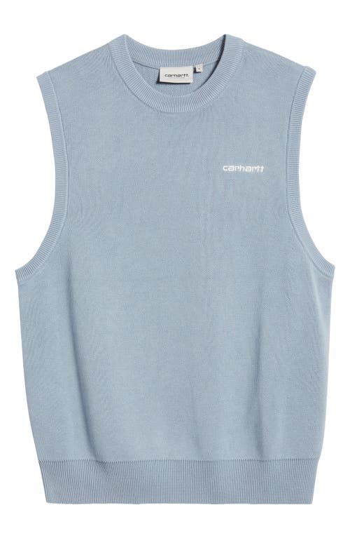 Shop Carhartt Work In Progress Logo Embroidered Cotton Sweater Vest In Misty Sky/white