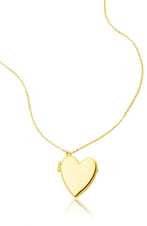 14K Gold Plated Heart Locket Pendant Necklace