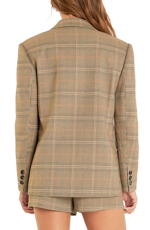 Shop English Factory Glen Check Bow Detail Double Breasted Blazer In Brown