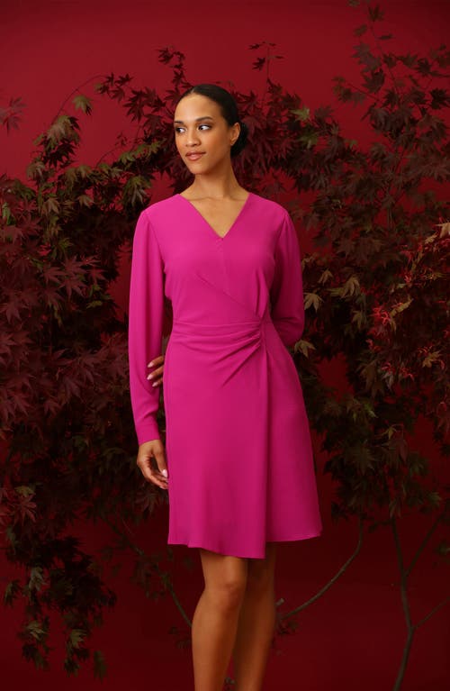 Maggy London Long Sleeve Faux Wrap Dress In Clover Pink