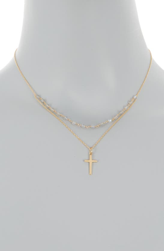 Shop Argento Vivo Sterling Silver Beaded Cross Layered Necklace In Gold