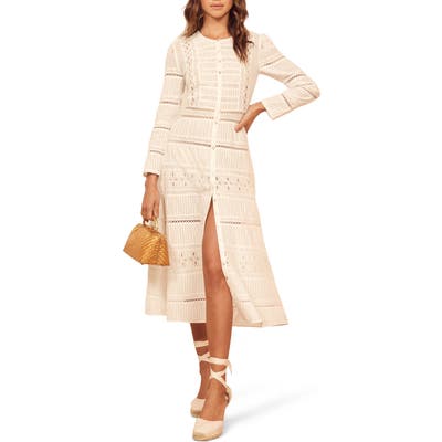 Reformation Elsie Long Sleeve Organic Cotton Dress, Ivory