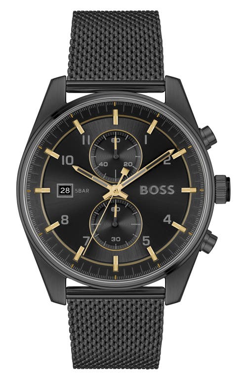 BOSS Skytraveller Chronograph Mesh Strap Watch, 44mm in Black 