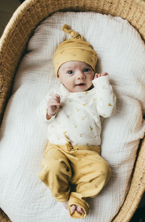 Shop Pehr Bunny Print Wrap Bodysuit, Leggings & Knotted Hat Set In Hatchling Duck