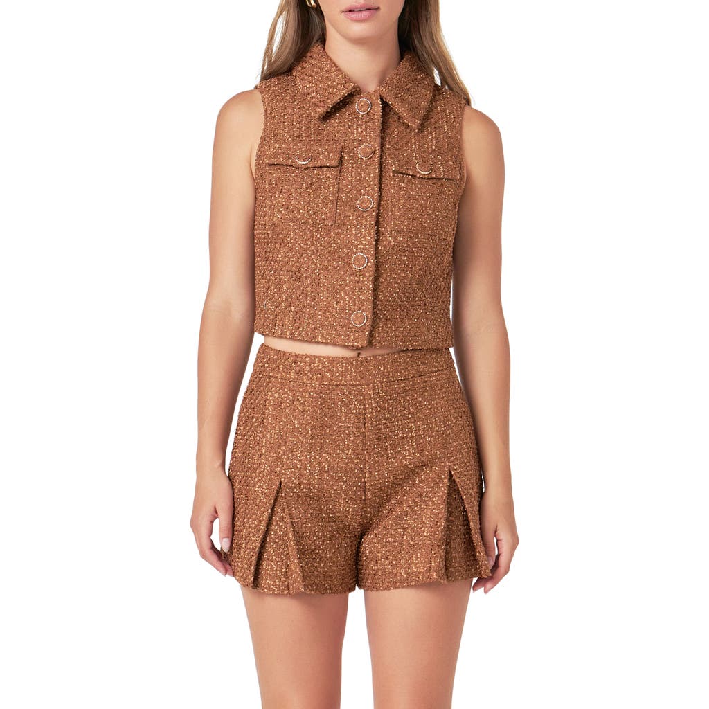 Endless Rose Tweed Vest In Camel