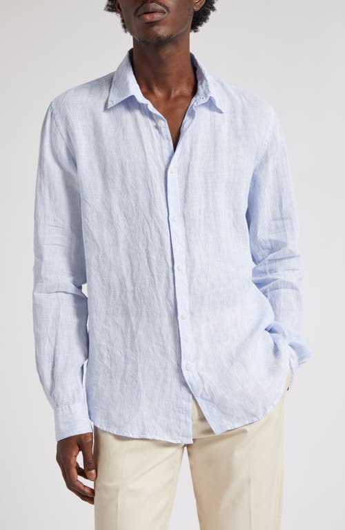 Sunspel Stripe Linen Button-Up Shirt Cool Blue Micro at Nordstrom,