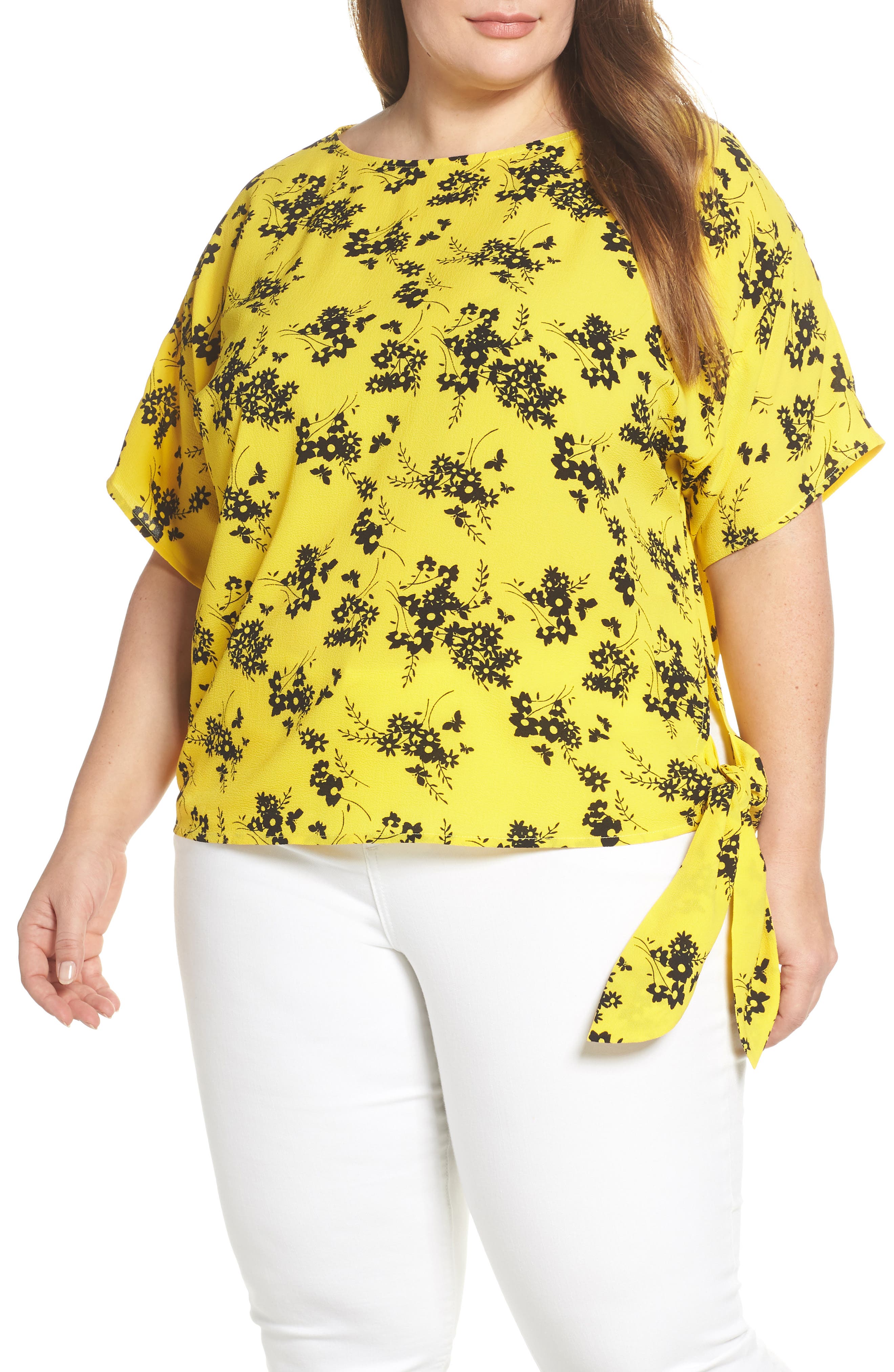 MICHAEL Michael Kors Floral Side Tie Top (Plus Size) Nordstrom