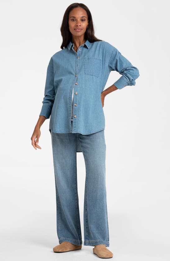 Shop Seraphine Over The Bump Wide Leg Maternity Jeans In Light Blue