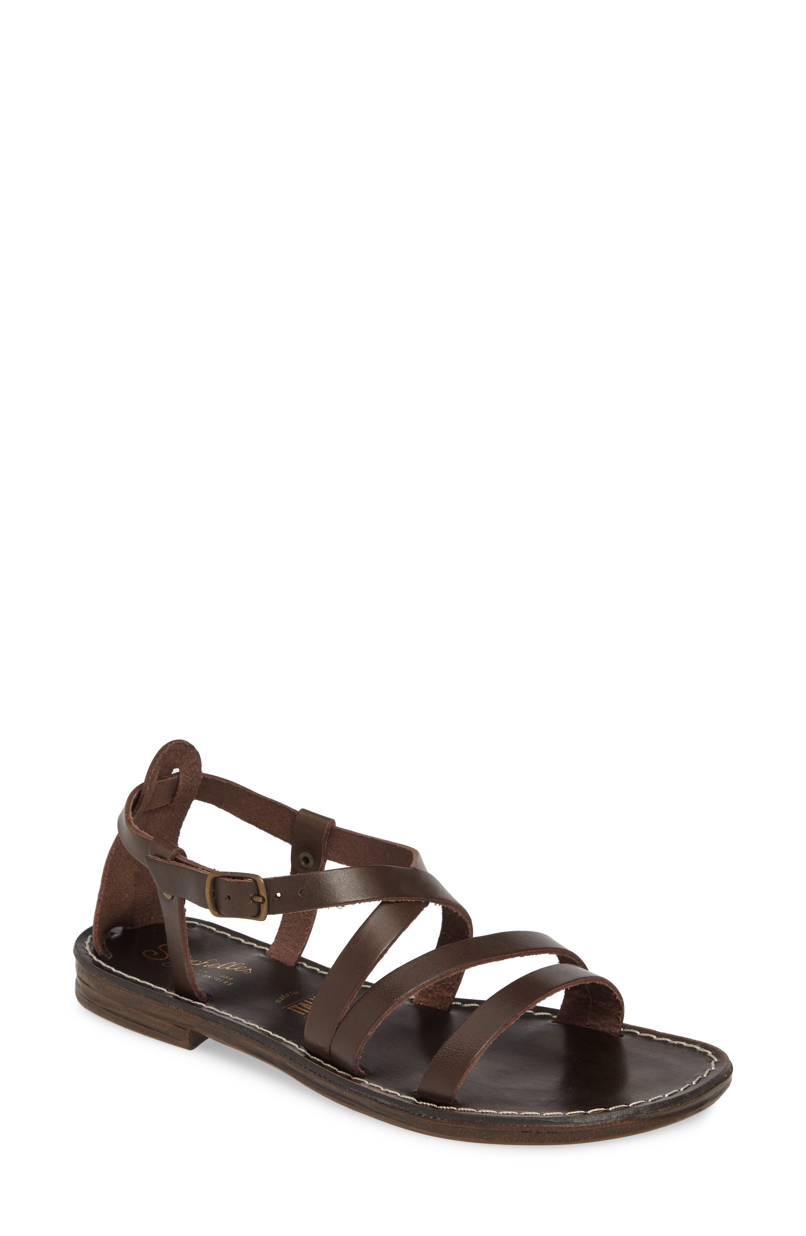 brown leather strappy sandals