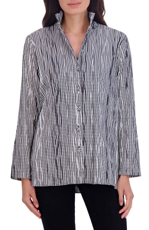 Foxcroft Carolina Crinkled Gingham Cotton Blend Shirt Jacket Black/White at Nordstrom,