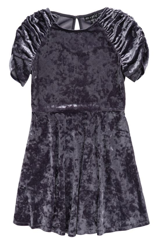 AVA & YELLY KIDS' CRUSHED VELVET CINCHED SLEEVE DRESS